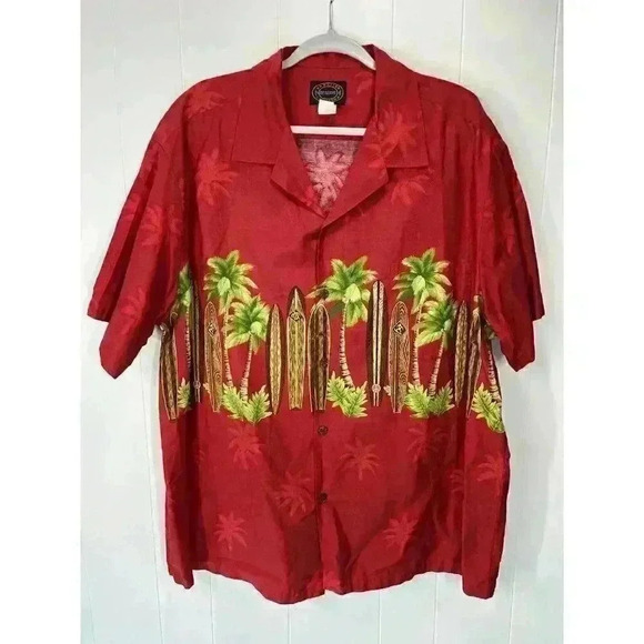 VTG Hawaiian Reserve Collection Shirt Mens 3XL Red Surfboard Palm Trees USA Made - Picture 2 of 7